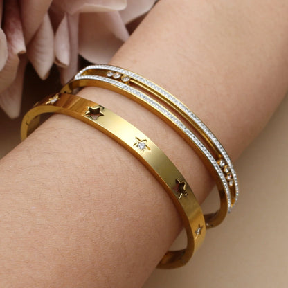 Fashion Stainless Steel Crystal Charm Gold Color Bracelet Women's Bangle