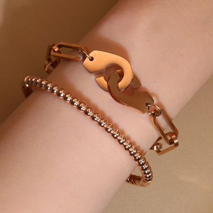 Women 18K Gold-Plated Stainless Steel Bead Open Bracelet Clasp Design Bangles Jewelry
