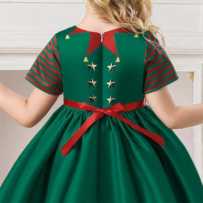 Girls Kids New Year Party Santa Claus Snowman Print Cosplay Costume Xmas Princess Theme Party Dress