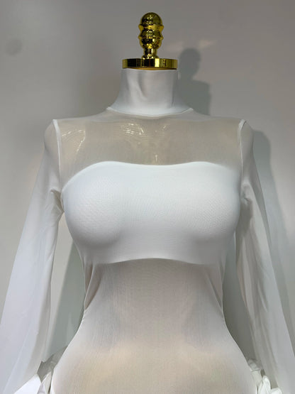 Sexy Mesh See through Stereoscopic Flowers White Red Mini Bandage Birthday Evening Party Dress
