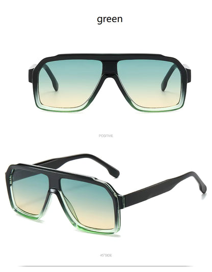 Men Women Double Color Frame Shade Designer UV400 Square Sunglasses Glass