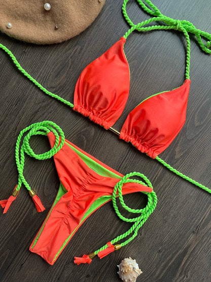 Sexy Beach Women's Swimsuit Braiding Rope Bikini Two-piece Triangle Swimwear Bathing Brazilian Suit