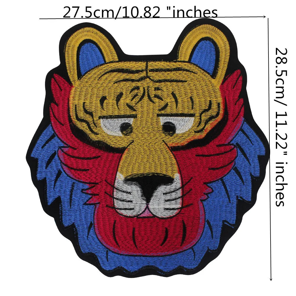 Large Animal Tiger Head Embroidery Patch Appliques Iron on Patches Badge Clothes Sewing