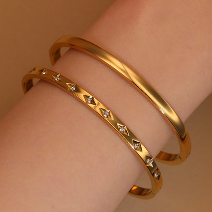2-in-1 Women 18 K Gold Plated Zircon Stainless Steel Curved Bracelet Gift Bangle