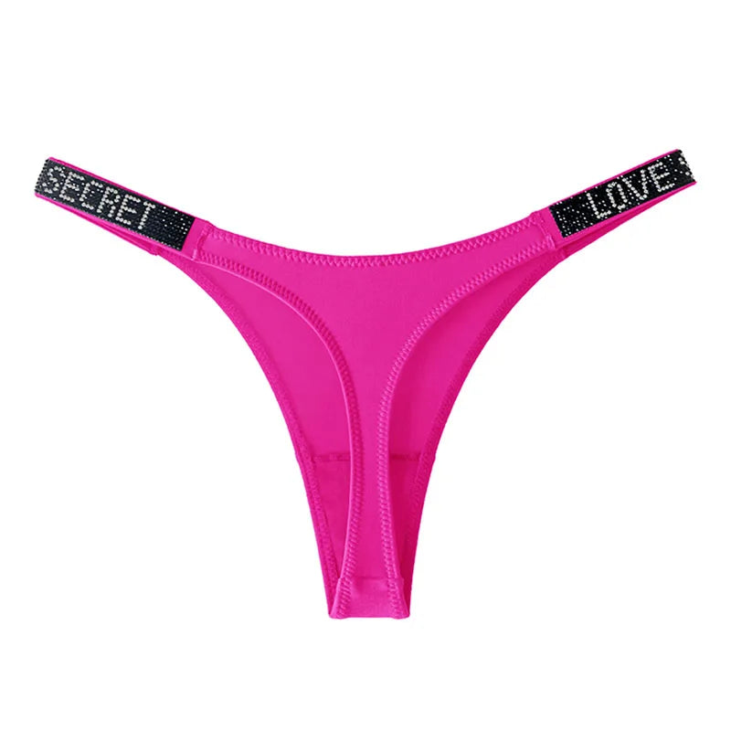 Women Low Waist Thongs Rhinestones Letter Diamonds G-string Sports Thong Shorts Briefs T-back Panties