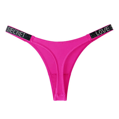Women Low Waist Thongs Rhinestones Letter Diamonds G-string Sports Thong Shorts Briefs T-back Panties