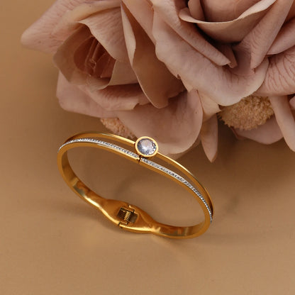 Women Beautiful Stainless Steel 18k Gold Color Bangle Crystal Design Charm Bracelet