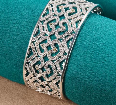 925 Sterling Silver Big 28mm Heart Wedding Engagement Fashion Charm Party Bangle Bracelet