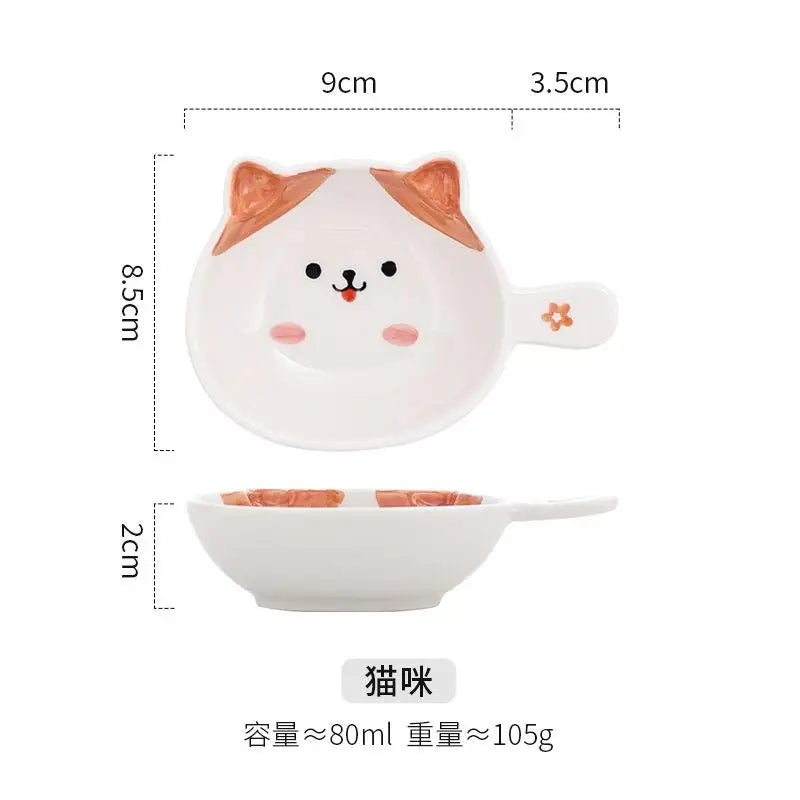 Ceramics Snack Cartoon Animals Saucer Dipping Sauce Dish Handle Dinner Plate Pot