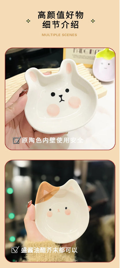 Small Ceramic Cartoon Disc Kitchen Mini Pot Dipping Plate Dessert Snack Dishes Tableware