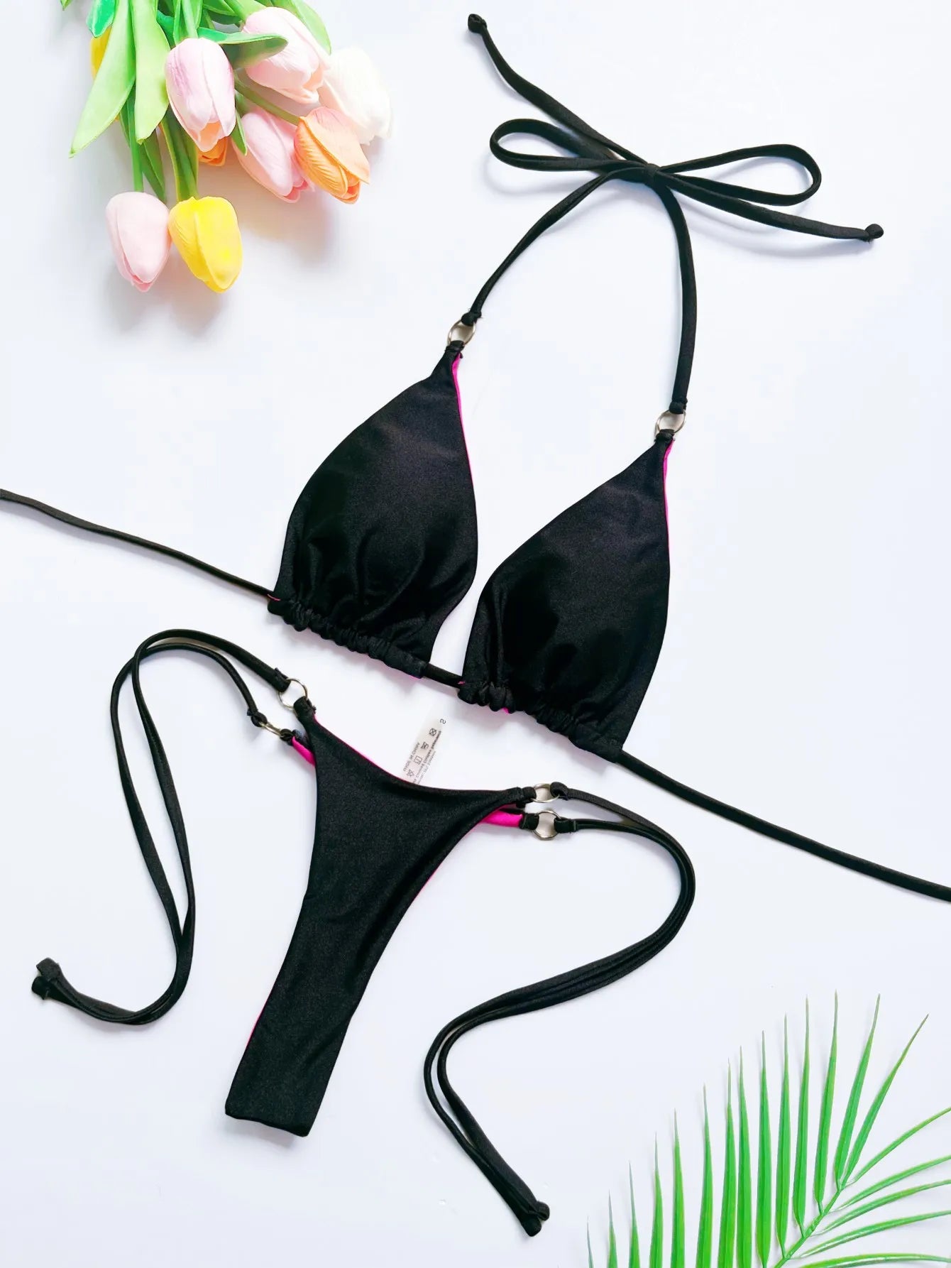 Sexy Solid Bandage Swimsuit Two-piece Triangle Swimwear Bathing Brazilian Bikini Suits