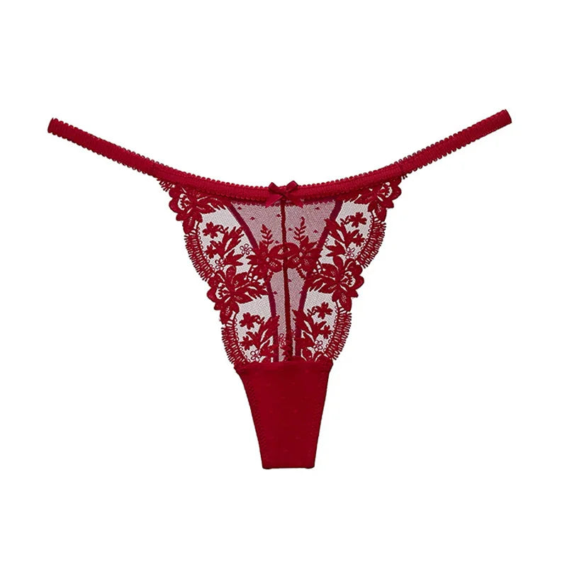 Women Lace Underwear Briefs Breathable G--String Seamless Low Waist Hollow Out Thong Panties