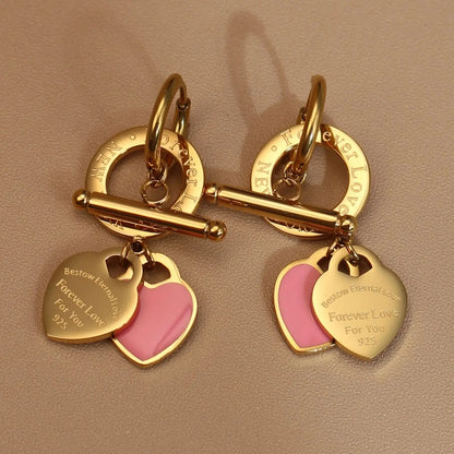 Stainless Steel Double Heart LOVE Pendant Love Party Wedding Earrings Jewelry