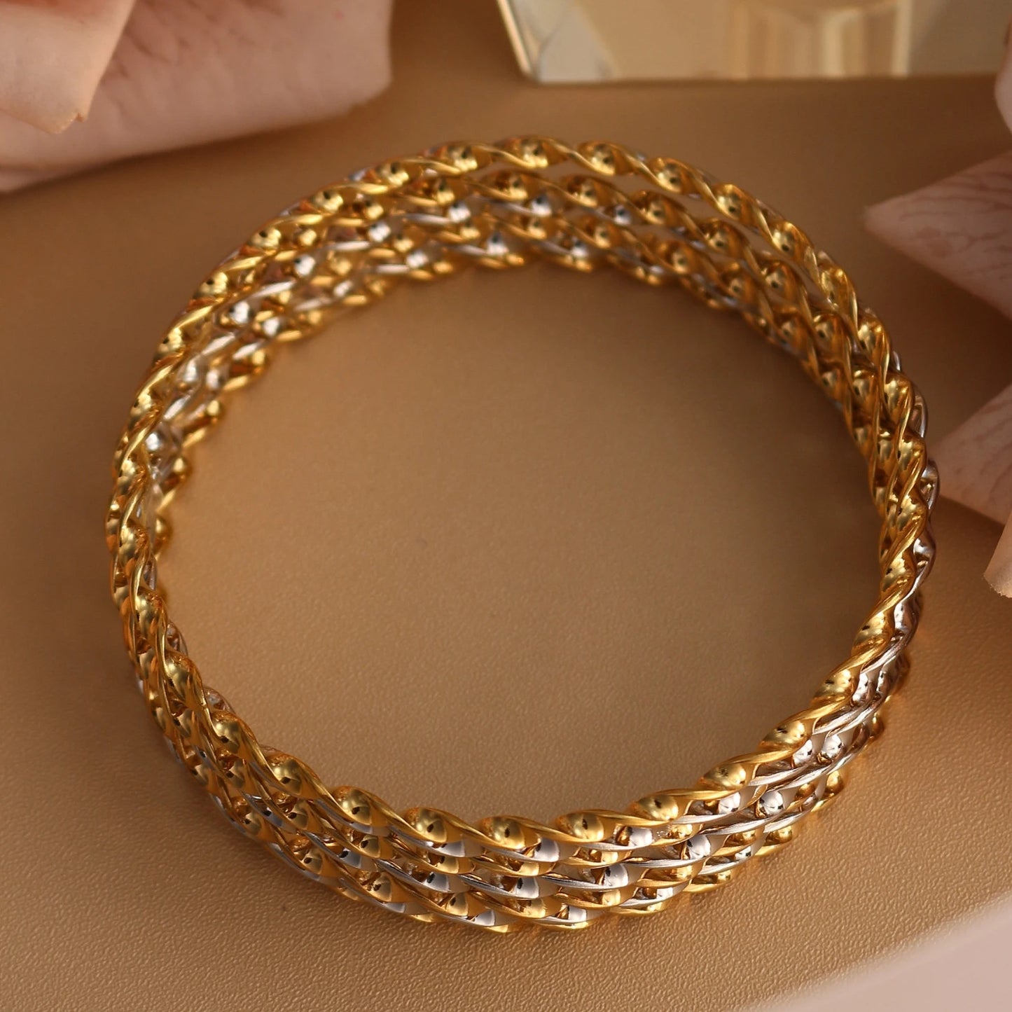 7pcs Stacking Bangle Design Roman Style Stainless Steel Gold Color Bracelet Gifts