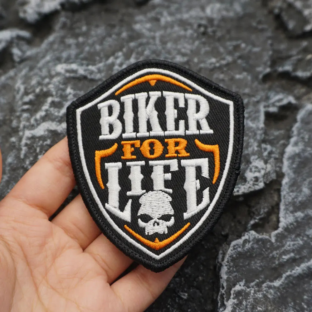 BIKER FOR LIFE Embroidered Patch Iron-On Sewing Clothes Patches Applique
