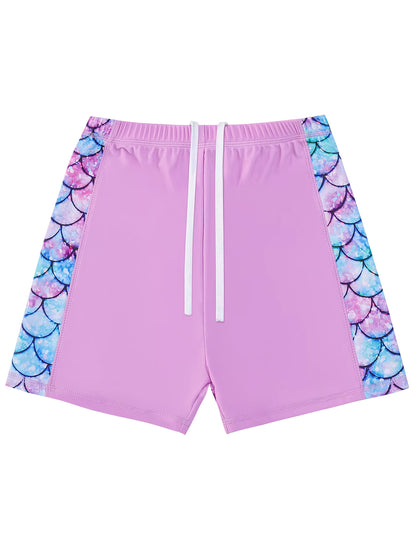 2pcs Girls Kids Short Sleeve Mermaid Scale Tops Boyleg Shorts Swimwear Beach Bathing Suit