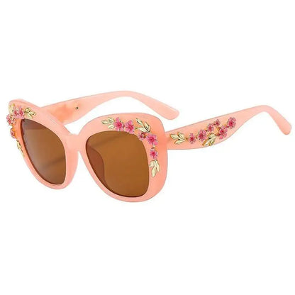 Women Rose Flower Cat Eye Queen Oversize Vintage Designer Sunglasses