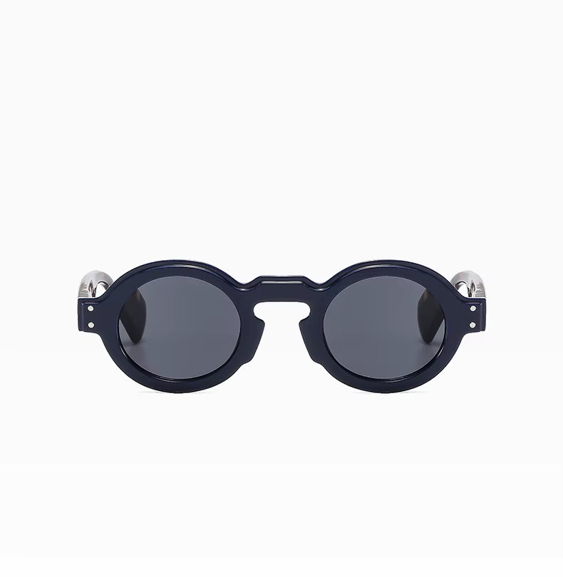 Women Men Punk Double Color Shades Rivets Clear Lens Frame UV400 Round Sunglasses