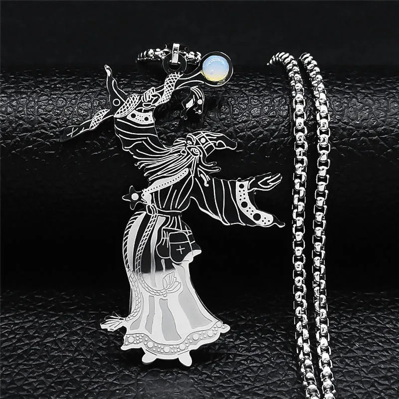 Men Stainless Steel Gothic Black Witchcraft Dragon Satan Viking Wolf Owl Wizard Necklace