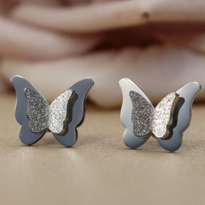 Sweet Romantic Gold Color Three-Dimensional Butterfly Design Stainless Steel Stud Earrings