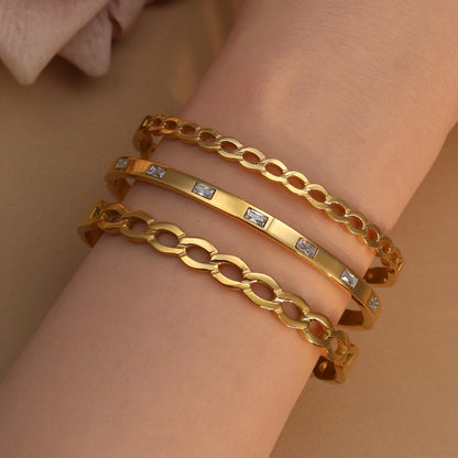 18K Gold Plated Stainless Steel Zircon Chain Hollow Women's Bracelet