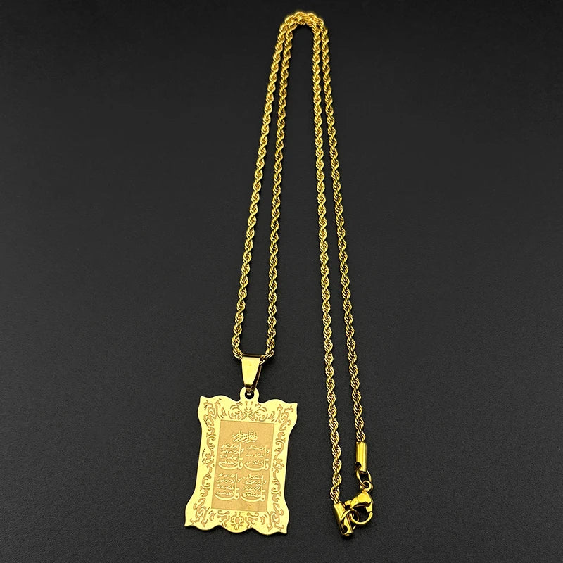 Women Men Chain Gold Color Quran Amulet Arabic Stainless Steel Muslim Islam Allah Pendant Necklace