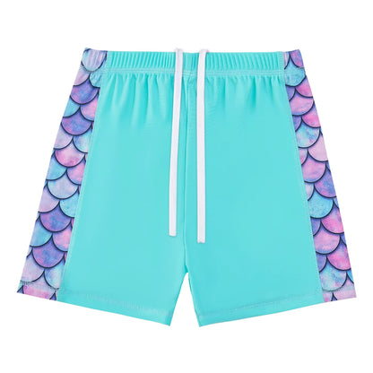 2pcs Kids Girls Short Sleeve Tops Swim Shorts Scale Print Patchwork Beach Bathing Swimwear