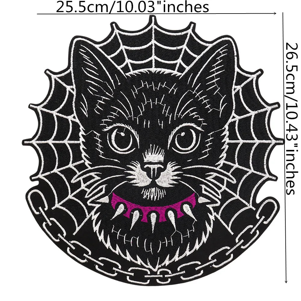 Large Black Noble Animal Cat Patch Embroidered Patches Iron on Clothing Backpack Badges Twill Craft Stickers
