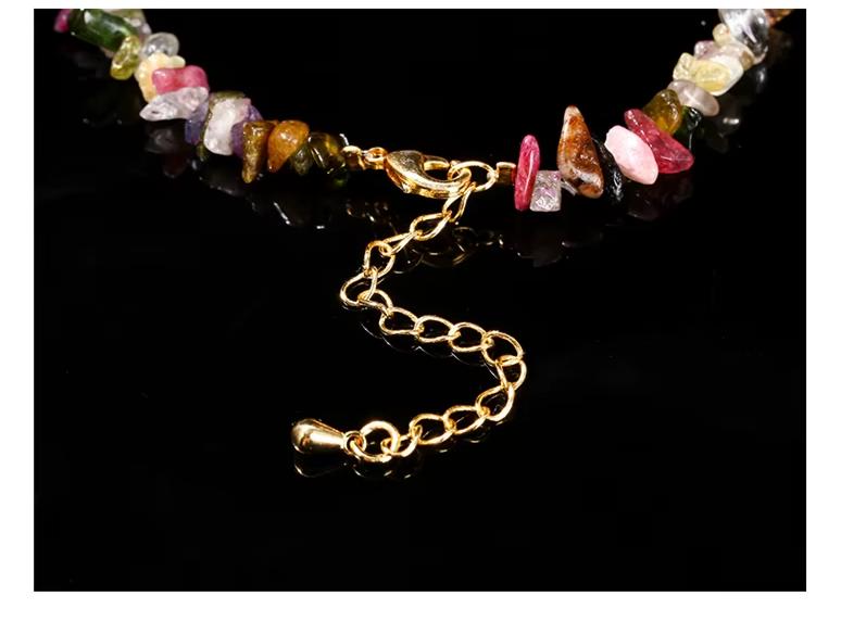 Women Adjustable Chip Natural Stone Mixed Tourmaline Gravel Lucky Chain Bracelet