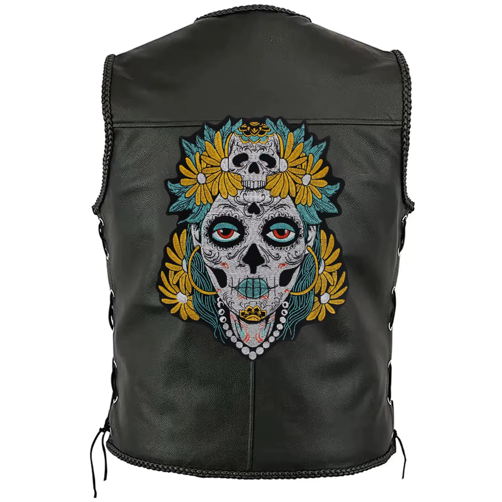 Punk Biker Embroidery Flower skull Patch Appliques Iron on Patches Badge Clothes Sewing