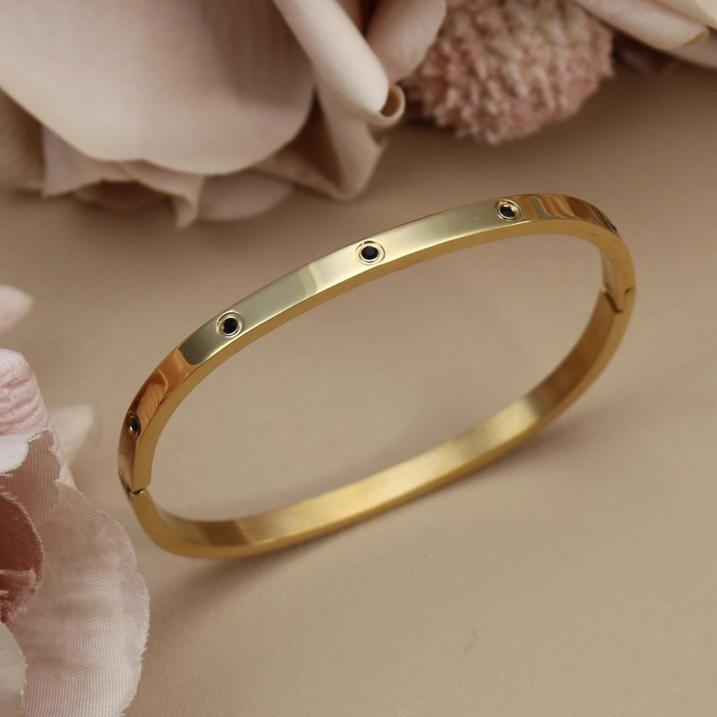 Stainless Steel Zircon Roman Numeral Chain Design Women Bracelet Bangle