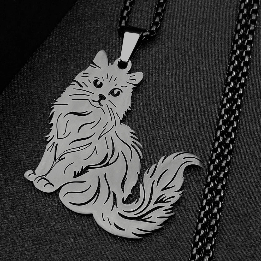 Women Men Stainless Steel Silver Color Kitty Cat Animal Ragdoll Clavicle Chain Necklace
