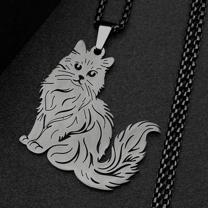 Women Men Stainless Steel Silver Color Kitty Cat Animal Ragdoll Clavicle Chain Necklace