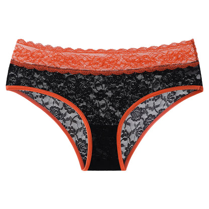 Women Lace Patchwork Floral Mid Waist Breathable Underpants Briefs Panties