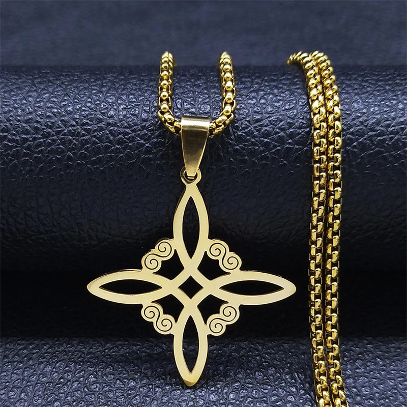 Men Women Silver Color Wicca Witchcraft Stainless Steel Witch Irish Knot Necklace
