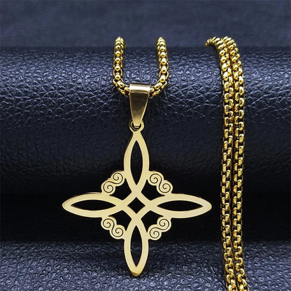 Men Women Silver Color Wicca Witchcraft Stainless Steel Witch Irish Knot Necklace