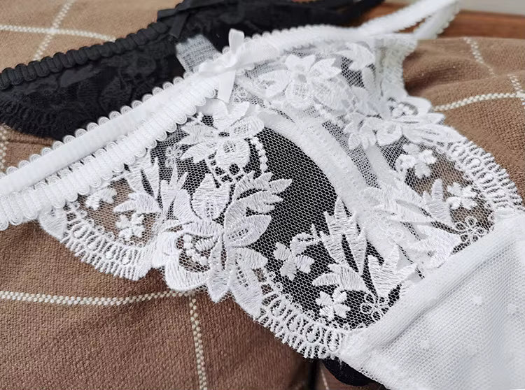 Women Lace Underwear Briefs Breathable G--String Seamless Low Waist Hollow Out Thong Panties