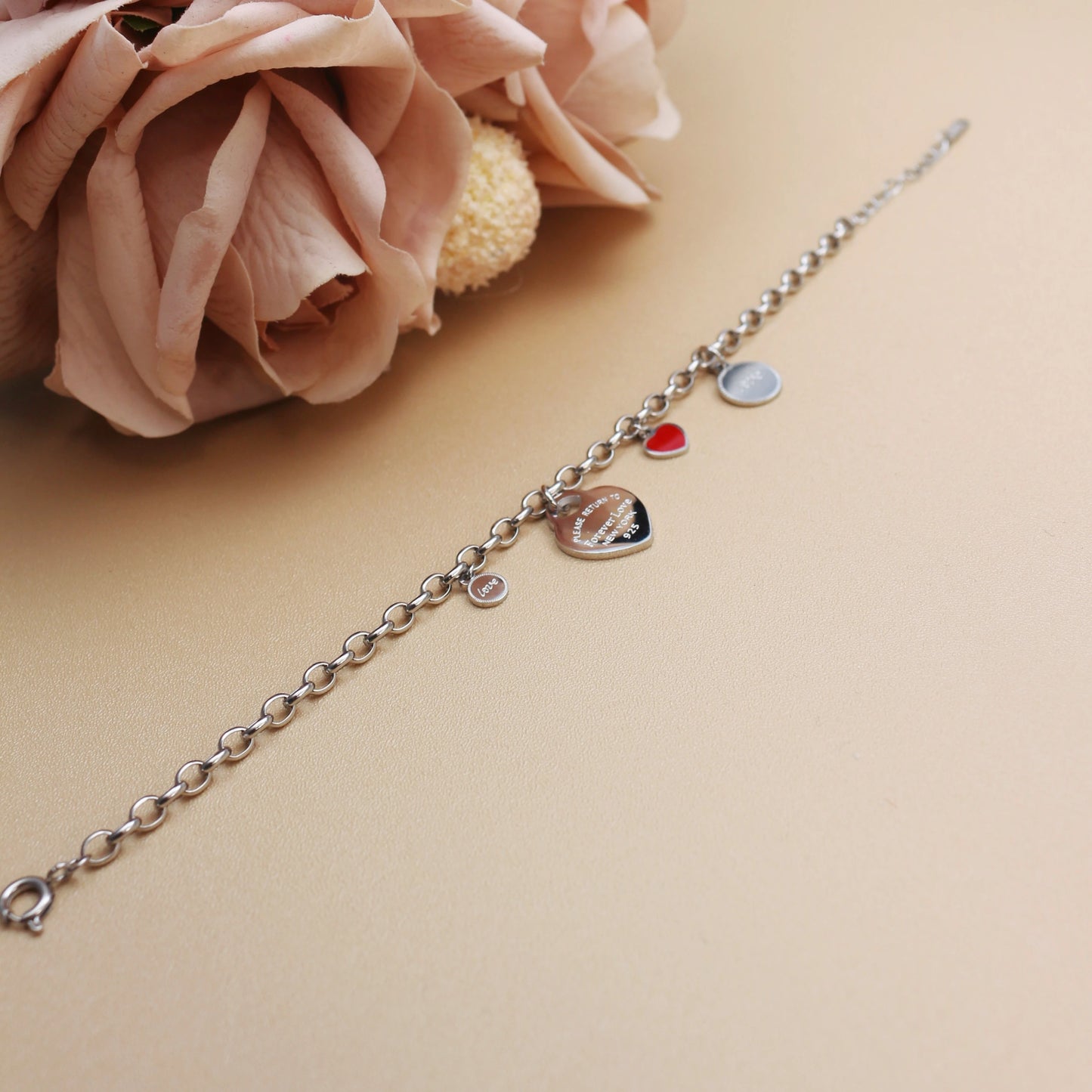 Women Fashion Stainless Steel Gold color Bangle LOVE Heart Pendant LOVE Bracelet