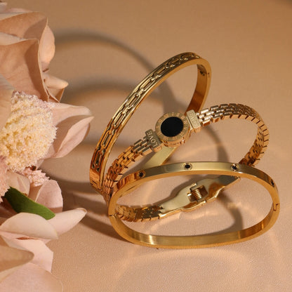 Stainless Steel Zircon Roman Numeral Chain Design Women Bracelet Bangle