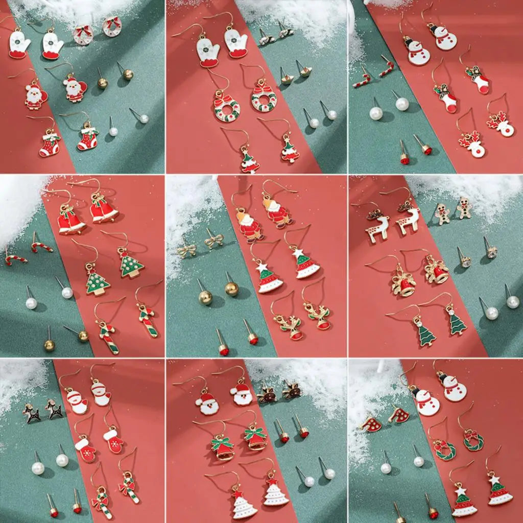 6 pairs/lot Kids Women Christmas Xmas Tree Elk Snowman Santa Claus Cute Stud Earrings Sets