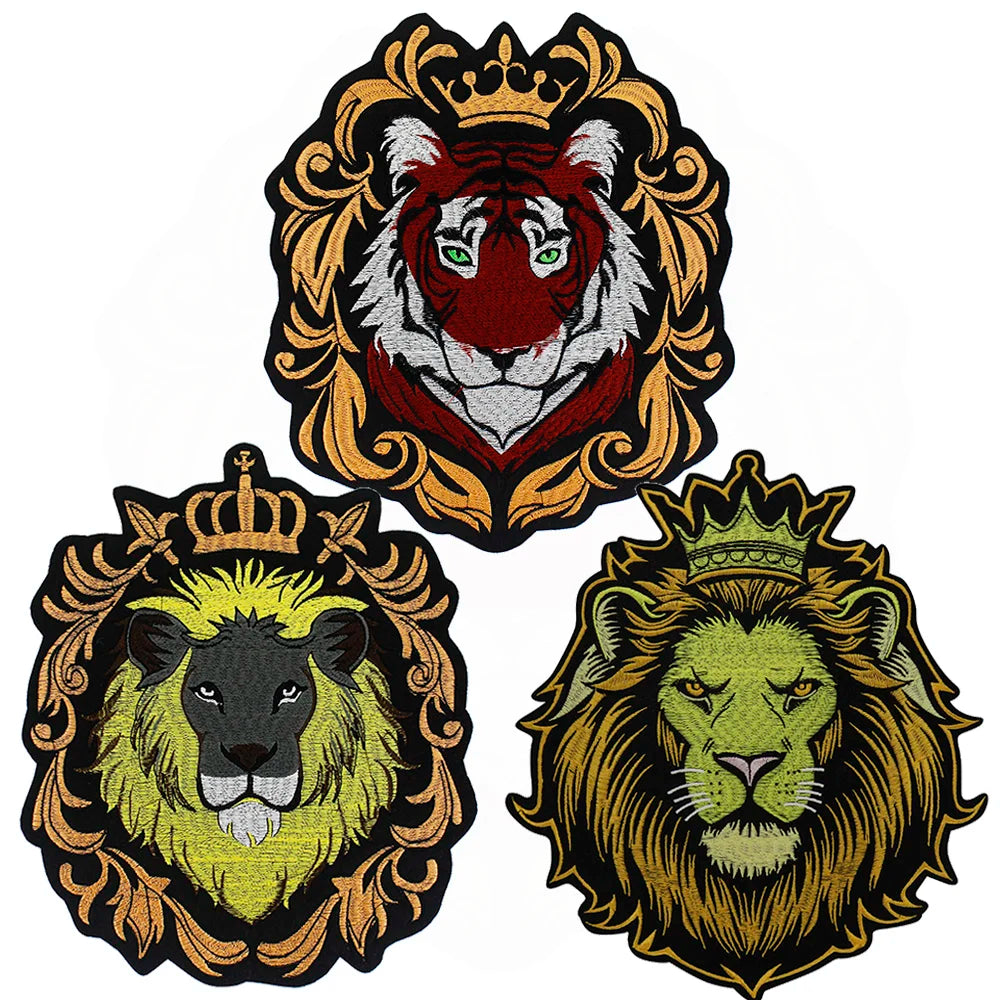 Embroidery Crown yellow Lion Biker Rock Patch Appliques Iron on Patches Badge Clothes Sewing