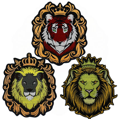 Embroidery Crown yellow Lion Biker Rock Patch Appliques Iron on Patches Badge Clothes Sewing