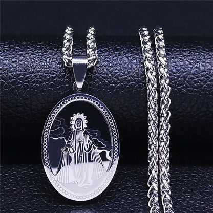 Men Stainless Steel Hip Hop Virgin Mary Medal Our Lady of Guadalupe Pendant Necklace