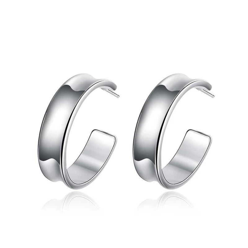 925 Sterling Silver 23mm Smooth Woman Gift Christmas Party Wedding Hoop Earrings