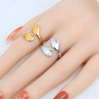 36 Pcs / lot Hugging Hand Punk Stainless Steel Vintage Adjustable Friendship Rings