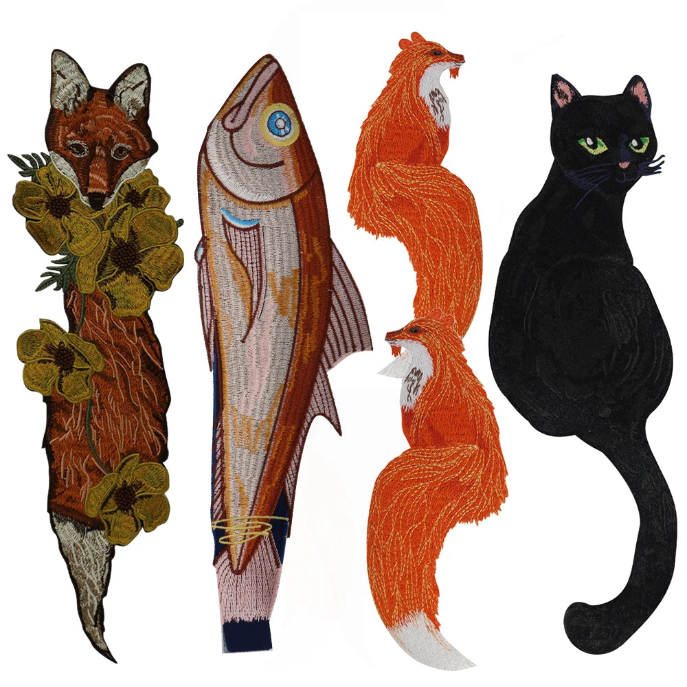 Embroidery Animal Fox Cat Patch Sewing Patches Clothes Stickers Garment