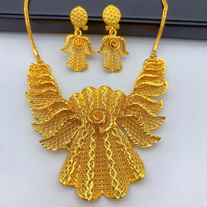 Indian 24K Gold Plated Women African Dubai Bridal Wedding Necklace Earrings Jewelry Set
