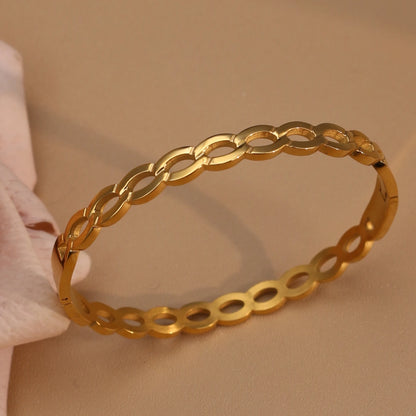 18K Gold Plated Stainless Steel Zircon Chain Hollow Women's Bracelet