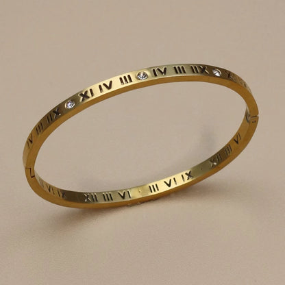 Fashion Stainless Steel Crystal Cutout Roman Numeral Design Gold Color Bracelet Women's Jewely