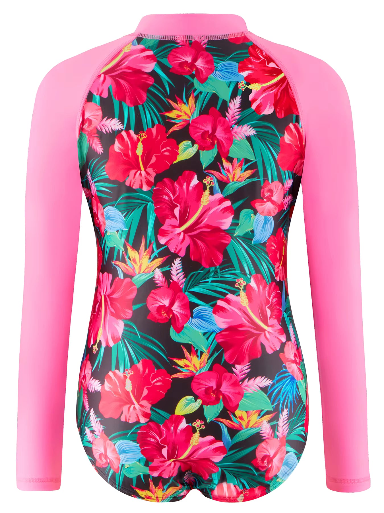 Girls Kids One Piece Long Sleeve Floral Print Bikini Cut Bottom Swimwear Beach Swim